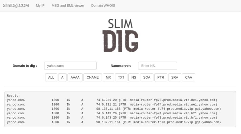Dig Web SlimDig.com – web dig interface – Vagabont.com